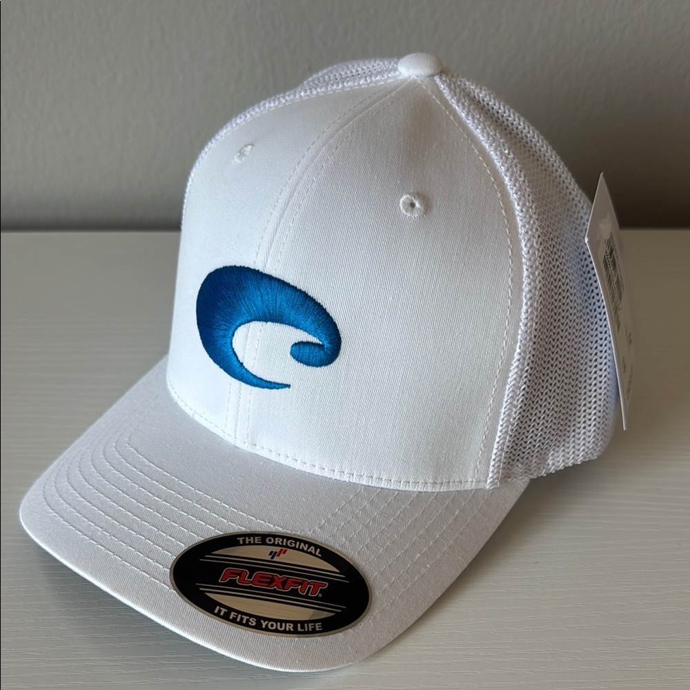 Costa White and Blue Trucker Cap with Wave Logo